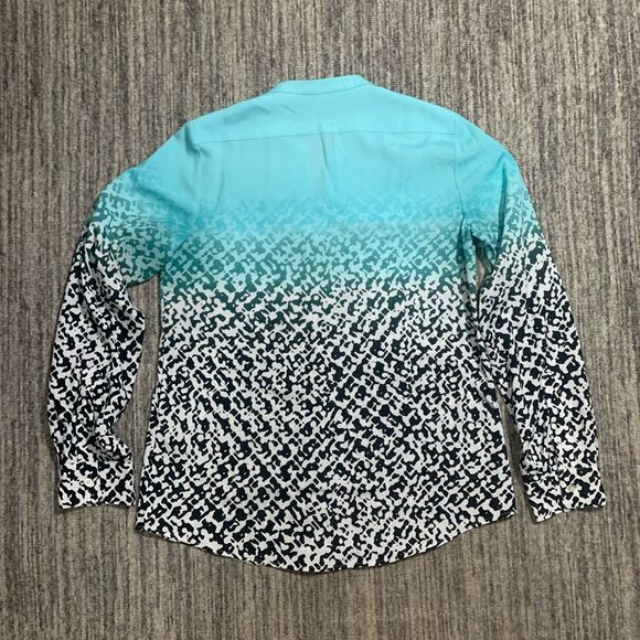 Calvin Klein Womens Size Small Button Front Top Blue Black Ombre Long Sleeve - Picture 7 of 7